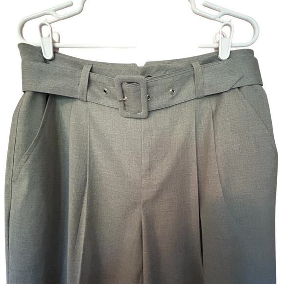 DKNY Women’s Pleated Belted Pants Trousers Ankle Size 10 Gray Career Preppy - Picture 5 of 11